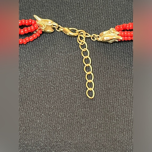 Vintage Bob Mackie Orange & Gold Sun Pendant Red Beaded Necklace - Picture 4 of 9